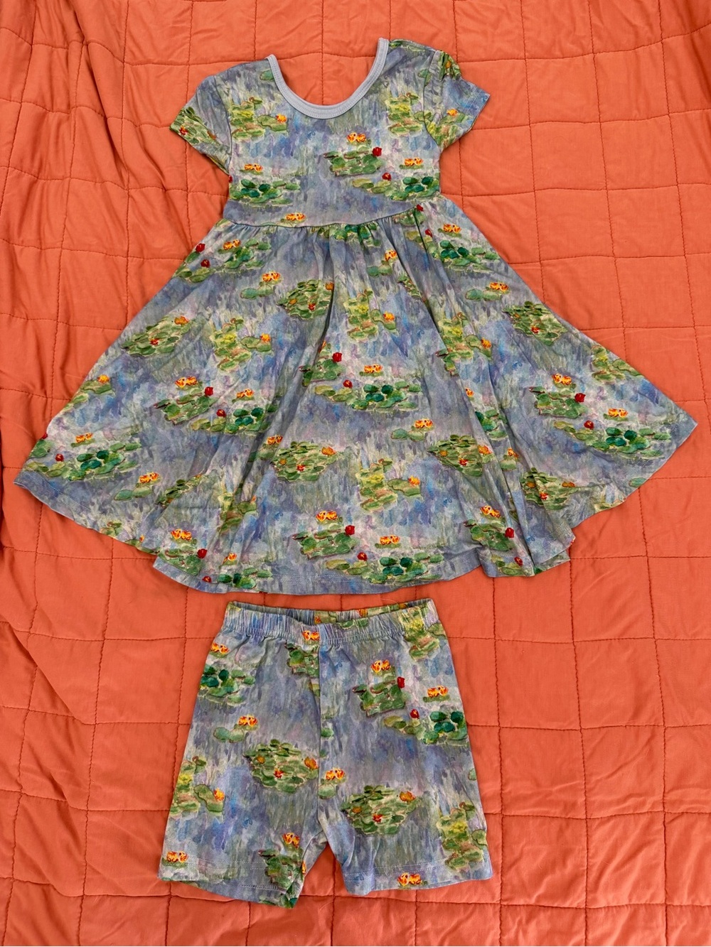 Little Crowns & Capes Water Lillies Short Sleeve Twirl With Shorts 4T VGUC